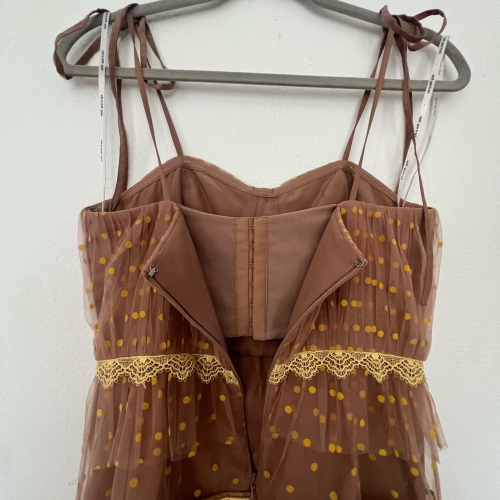 Self-Portrait Brown and Gold Tiered Midi Dress - Picture 5 of 6